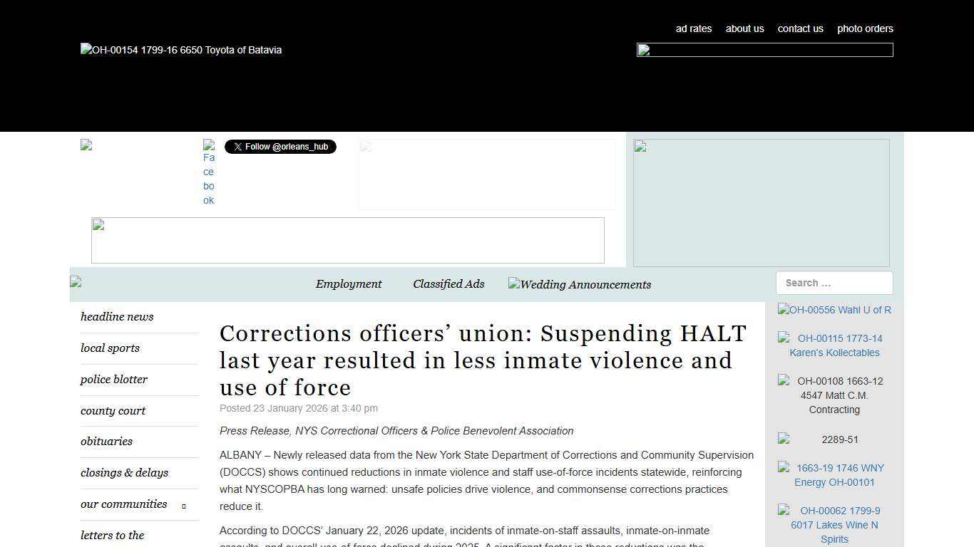 Corrections officers’ union: Suspending HALT last year resulted in less inmate violence and use of force Orleans Hub
